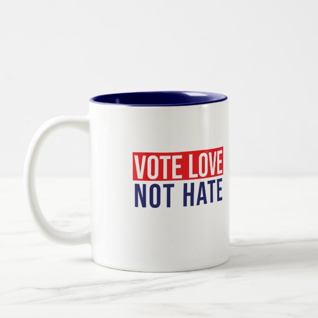 Vote love not hate Two-Tone coffee mug (Left)