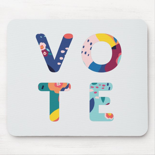 Vote Modern Floral in Blue Green Orange Pink Mouse Mat (Front)