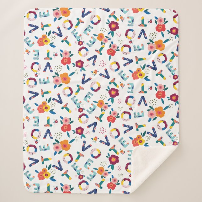 Vote Modern Floral Pattern in Blue Green Pink Sherpa Blanket (Front)