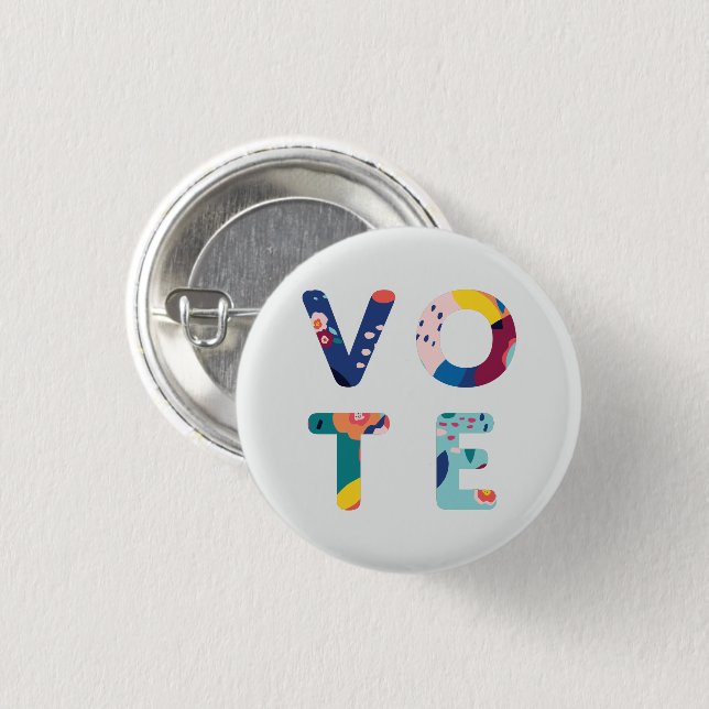 Vote Modern Floral Pattern Multicolored Button (Front & Back)