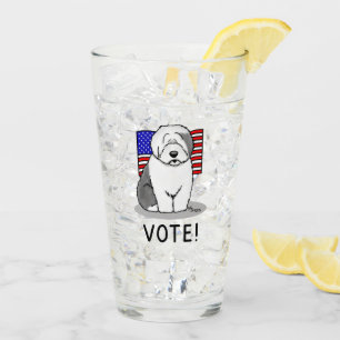 Vote! Old English Sheepdog Grey 1 Cute Political Glass