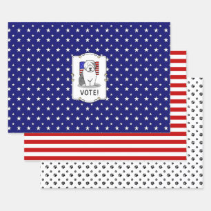 Vote! Old English Sheepdog Grey 1 Cute Political Wrapping Paper Sheet