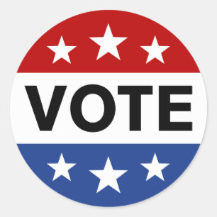 Vote on election day, red white and blue sticker