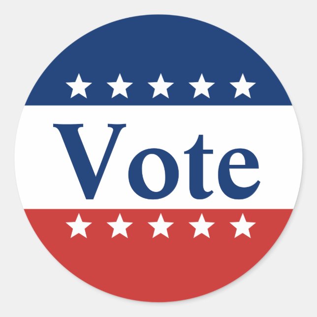 Vote Patriotic Red White and Blue Classic Round Sticker (Front)