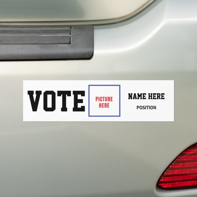 VOTE PHOTO PERSONALIZE NAME BUMPER STICKER (On Car)