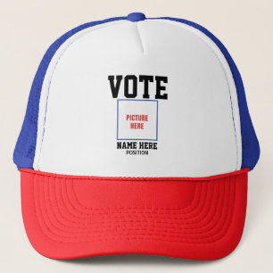 VOTE PHOTO PERSONALIZE NAME TRUCKER HAT