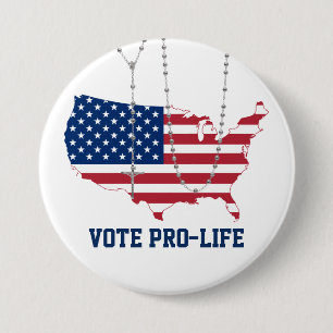 VOTE PRO-LIFE USA FLAG HOLY ROSARY CATHOLIC 7.5 CM ROUND BADGE