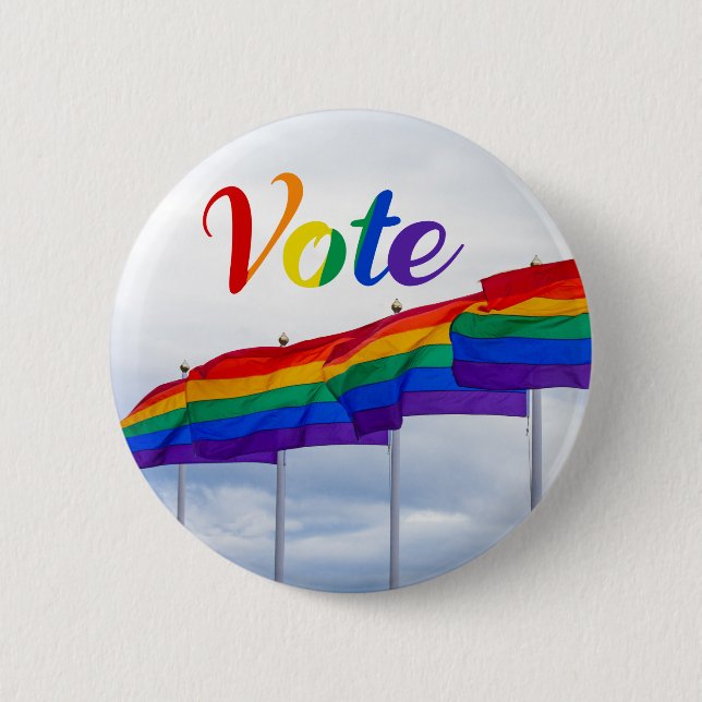 Vote Rainbow Flag Gay Pride LGBTQ Election 6 Cm Round Badge (Front)