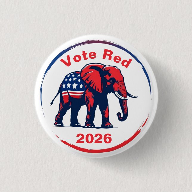 Vote Red 2026 3 Cm Round Badge (Front)