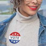 Vote Red and Blue Election 6 Cm Round Badge<br><div class="desc">Nonpartisan round "Vote" pin button design features patriotic red,  white and blue colours with navy text and white star accents.</div>