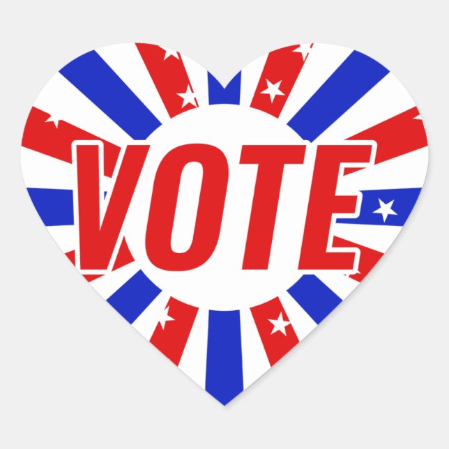 VOTE red white and blue star rays Election 2020 Heart Sticker (Front)