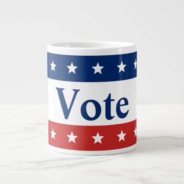 Vote Red White and Blue Stripes Stars Large Coffee Mug (Front)
