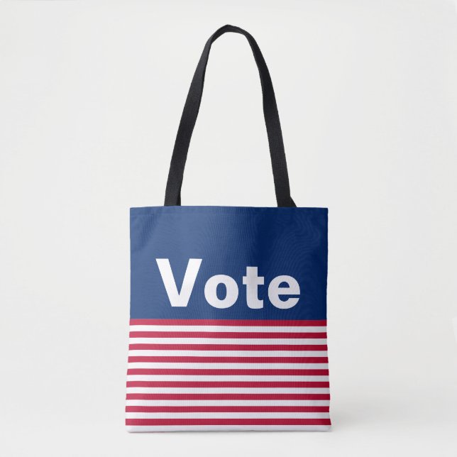 Vote Red White and Blue Stripes Tote Bag (Front)
