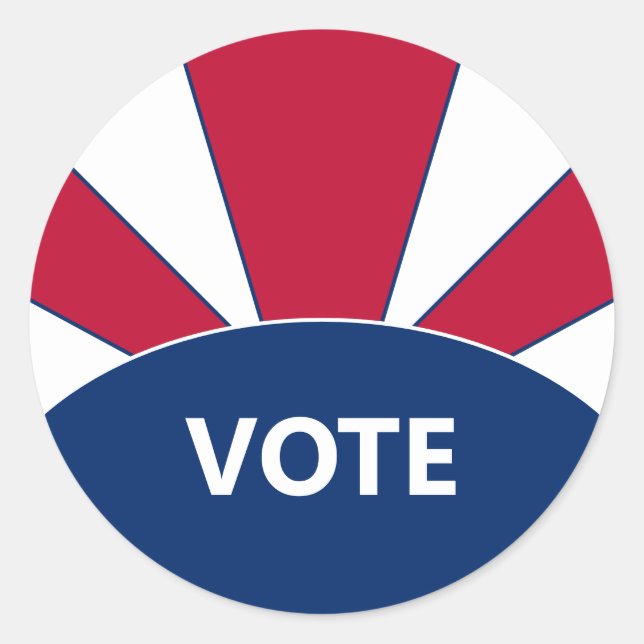 Vote Red White and Blue Sunburst Classic Round Sticker (Front)