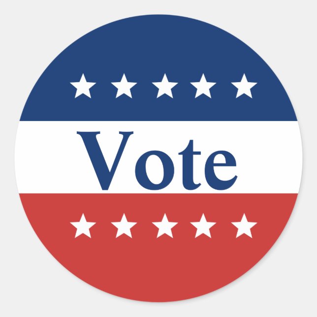 Vote Red White and Blue with Stars Patriotic Classic Round Sticker (Front)