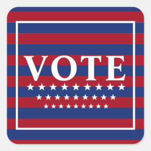 Vote Red White Blue Stars Stripes Square Sticker