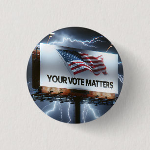 Vote Reminder Billboard With Lightning 3 Cm Round Badge