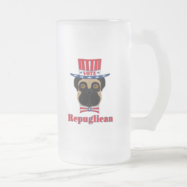 Vote rePUGlican Funny Pug in Red White Blue Hat Frosted Glass Beer Mug (Right)