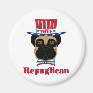 Vote rePUGlican Funny Pug in Red White Blue Hat Magnet