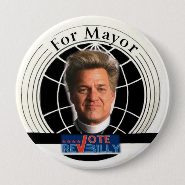 Vote Rev Billy 4-inch Pin (Front)