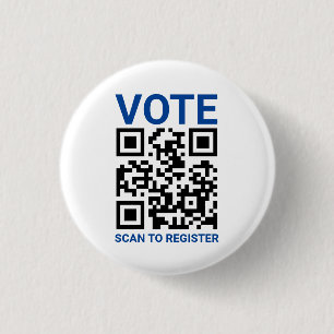 Vote Scan QR Code to register custom blue white 3 Cm Round Badge