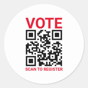 Vote Scan QR Code to register custom red white Classic Round Sticker