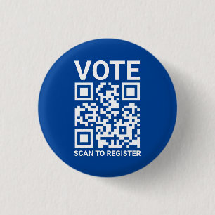 Vote Scan QR Code to register custom text blue 3 Cm Round Badge