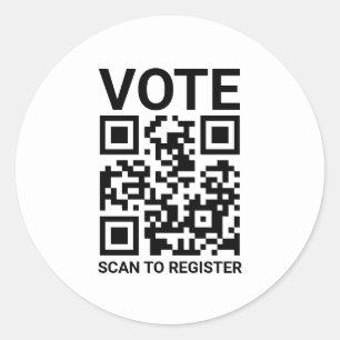Vote Scan QR Code to register custom text white Classic Round Sticker