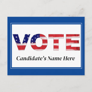 Vote Text In Flag Colours Blue Candidate's Name Postcard
