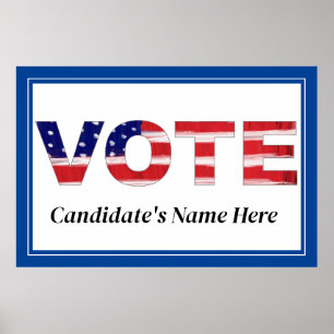 Vote Text In Flag Colours Blue Candidate's Name Poster