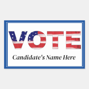 Vote Text In Flag Colours Blue Candidate's Name Rectangular Sticker