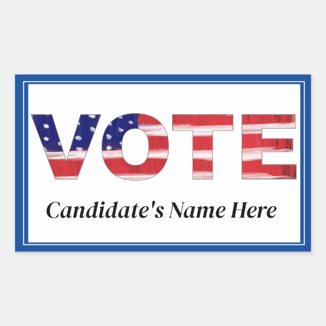 Vote Text In Flag Colours Blue Candidate's Name Rectangular Sticker (Front)