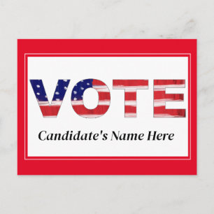 Vote Text In Flag Colours Red Candidate's Name Postcard