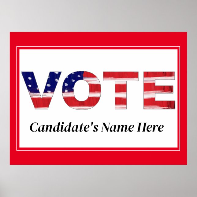 Vote Text In Flag Colours Red Candidate's Name Poster (Front)
