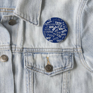 Vote text pattern font election white blue 6 cm round badge