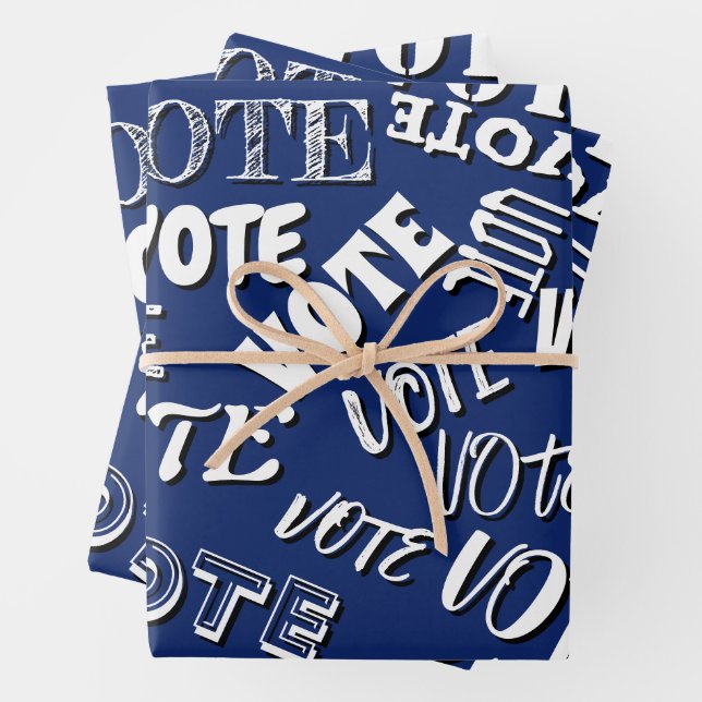 Vote text pattern font election white blue wrapping paper sheet (In situ)