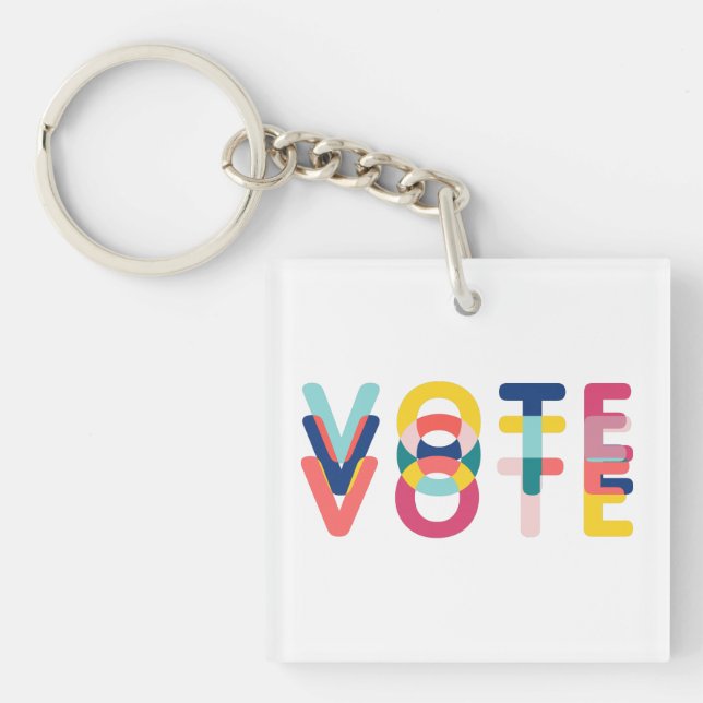 Vote Vibrant Rainbow Blue Orange Green Key Ring (Front)