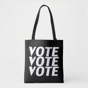 vote vote vote -  black, white shoulder tote bag