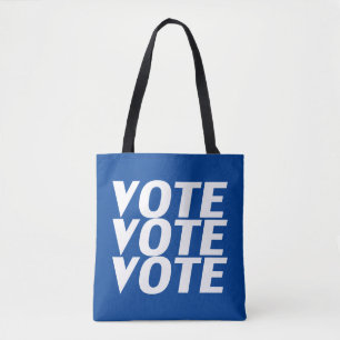 vote vote vote - blue, white shoulder tote bag
