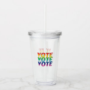"vote vote vote" pride lgbtq lgbt rainbow colour acrylic tumbler