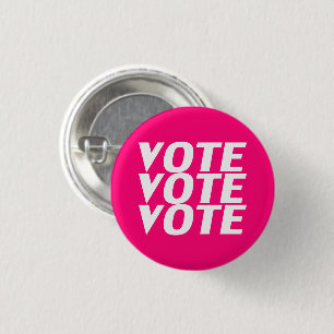 vote vote vote - white, hot pink, magenta, fuchsia 3 cm round badge