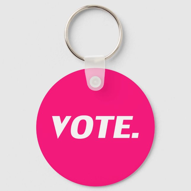 vote - white, hot pink, magenta, fuchsia key ring (Front)