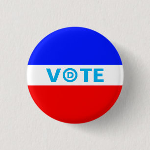 Vote with Democratic party logo on blue red white 3 Cm Round Badge