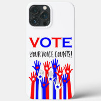 Vote! Your voice counts! Patriotic hands stars