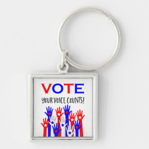 Vote! Your voice counts! Patriotic hands stars Key Ring
