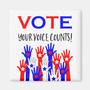 Vote! Your voice counts! Patriotic hands stars Magnet