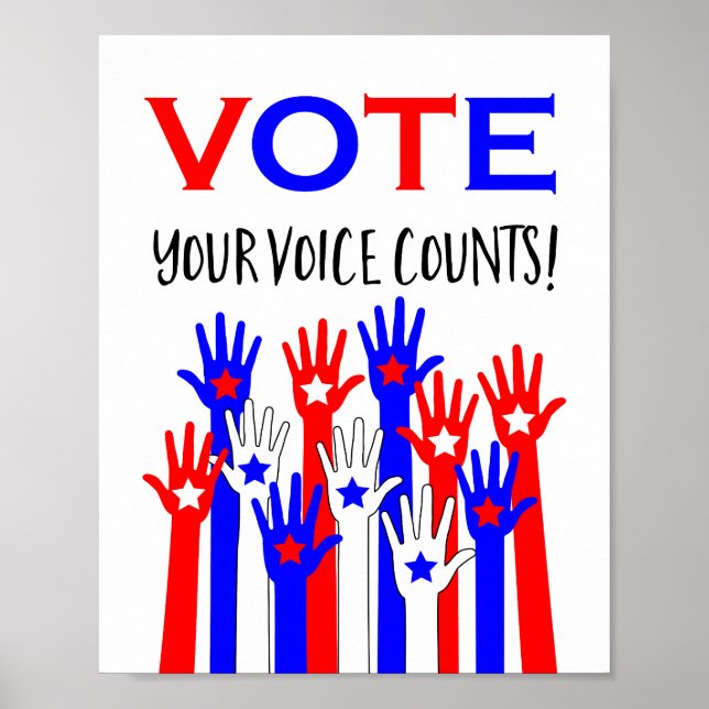 Vote! Your voice counts! Patriotic hands stars Poster (Front)