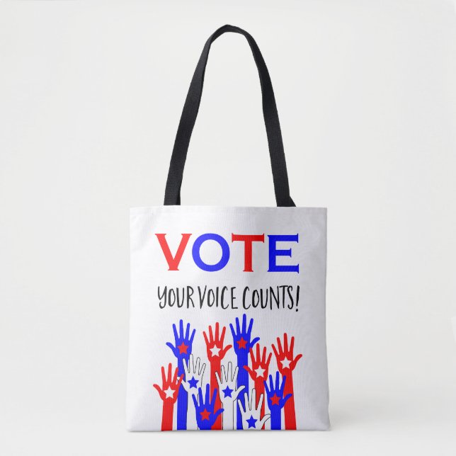Vote! Your voice counts! Patriotic hands stars Tote Bag (Front)