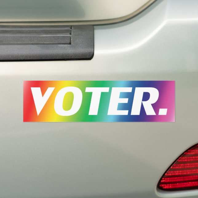 "voter" white letters pride lgbtq lgbt background bumper sticker (On Car)