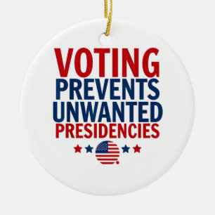 Voting Prevents Unwanted Presidencies men women Ceramic Tree Decoration
